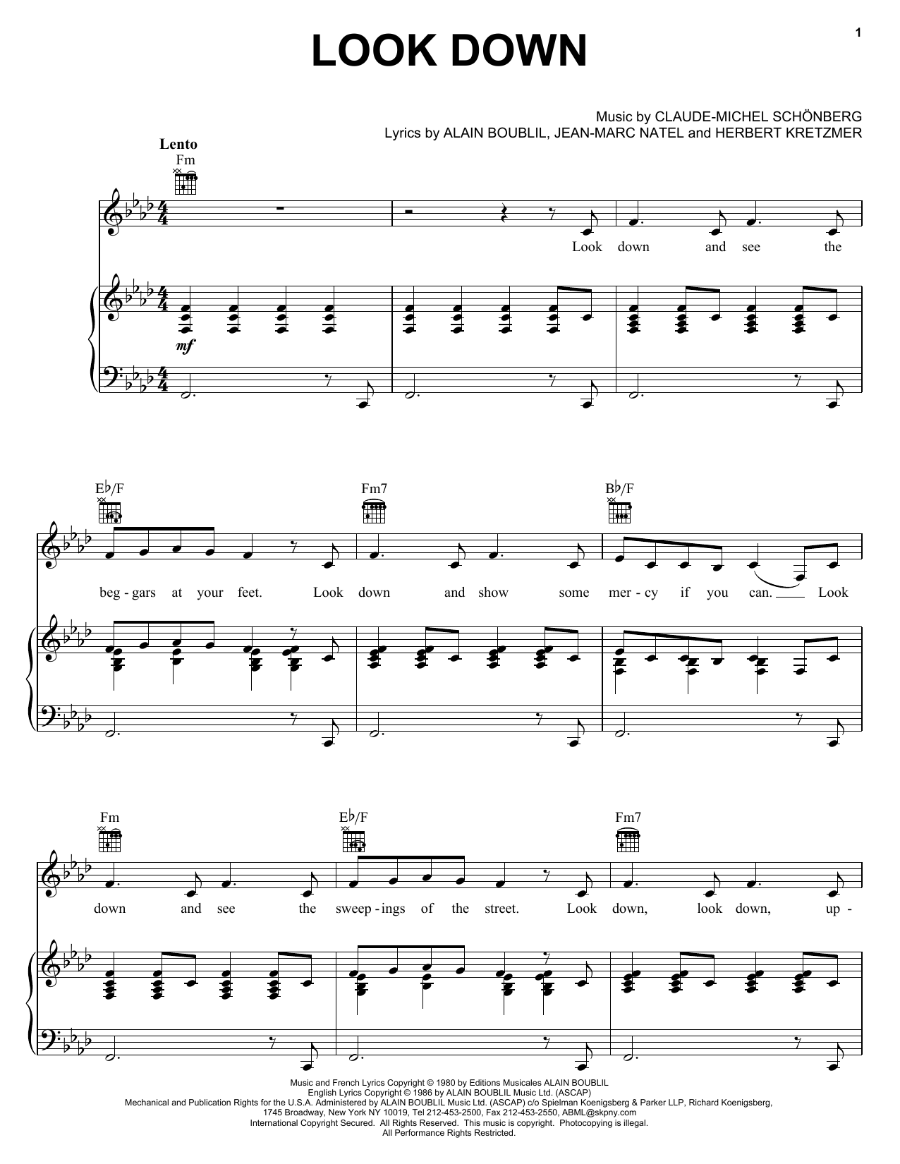 Learn to play Boublil and Schonberg Look Down (Gavroche) sheet music for Piano, Vocal & Guitar (Right-Hand Melody) in minutes. Boublil and Schonberg Look Down (Gavroche) sheet music notes and chords. Download Printable PDF.