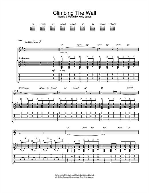 Learn to play Stereophonics Climbing The Wall sheet music for Guitar Tab in minutes. Stereophonics Climbing The Wall sheet music notes and chords. Download Printable PDF.