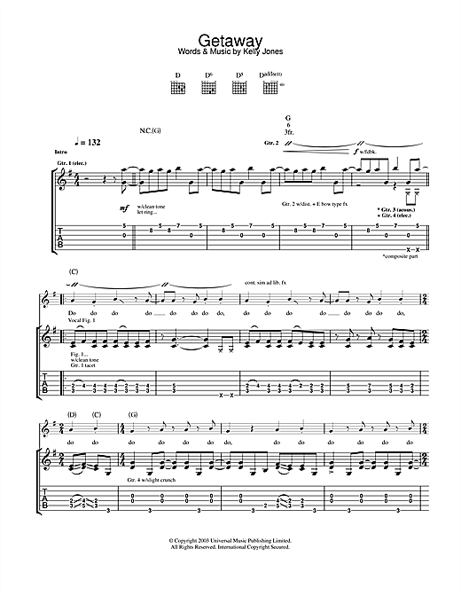 Learn to play Stereophonics Getaway sheet music for Guitar Tab in minutes. Stereophonics Getaway sheet music notes and chords. Download Printable PDF.