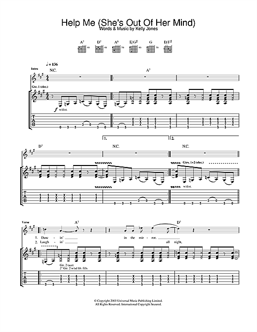 Learn to play Stereophonics Help Me (She's Out Of Her Mind) sheet music for Guitar Tab in minutes. Stereophonics Help Me (She's Out Of Her Mind) sheet music notes and chords. Download Printable PDF.