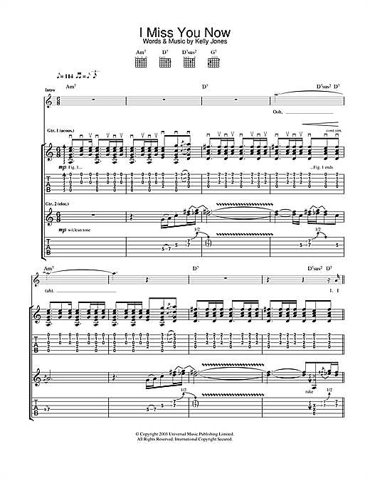 Learn to play Stereophonics I Miss You Now sheet music for Guitar Tab in minutes. Stereophonics I Miss You Now sheet music notes and chords. Download Printable PDF.