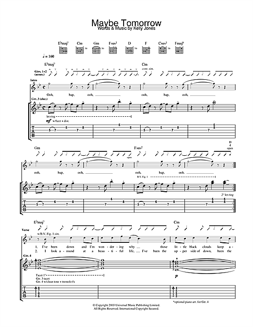 Learn to play Stereophonics Maybe Tomorrow sheet music for Guitar Tab in minutes. Stereophonics Maybe Tomorrow sheet music notes and chords. Download Printable PDF.