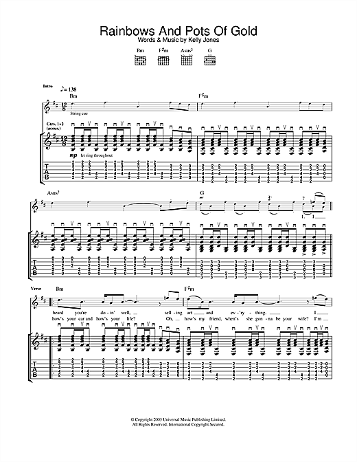 Learn to play Stereophonics Rainbows And Pots Of Gold sheet music for Guitar Tab in minutes. Stereophonics Rainbows And Pots Of Gold sheet music notes and chords. Download Printable PDF.