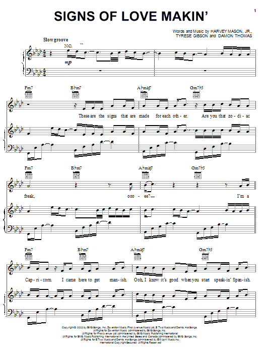 Learn to play Tyrese Signs Of Love Makin' sheet music for Piano, Vocal & Guitar (Right-Hand Melody) in minutes. Tyrese Signs Of Love Makin' sheet music notes and chords. Download Printable PDF.