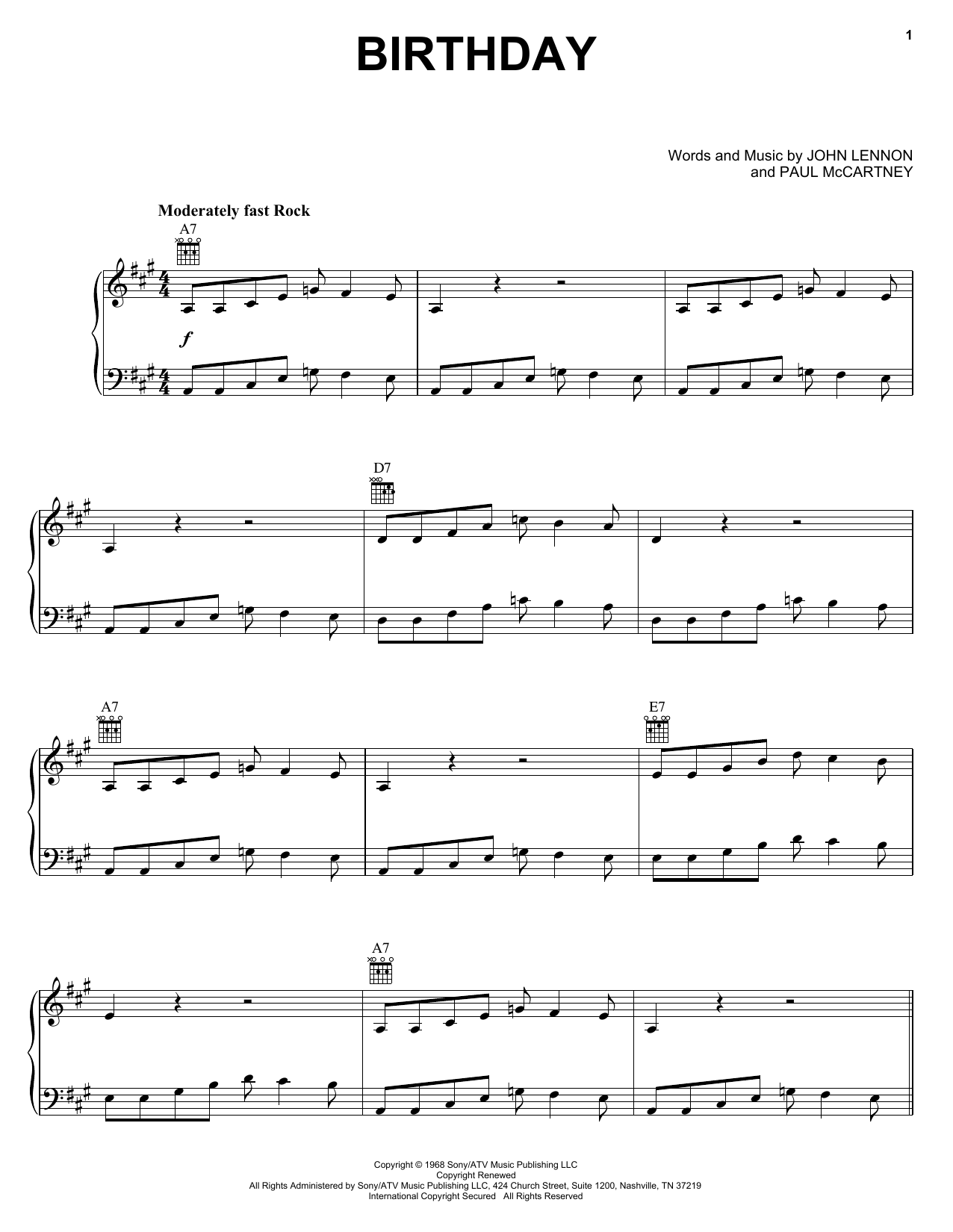 Learn to play The Beatles Birthday sheet music for Piano, Vocal & Guitar (Right-Hand Melody) in minutes. The Beatles Birthday sheet music notes and chords. Download Printable PDF.