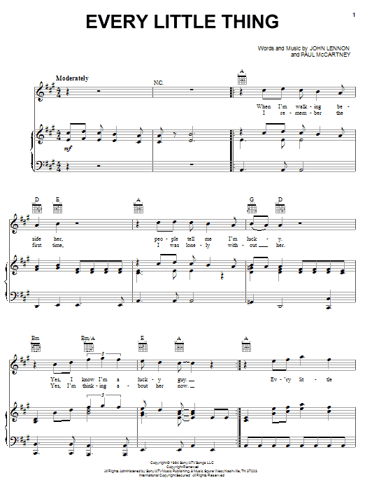 Learn to play The Beatles Every Little Thing sheet music for Piano, Vocal & Guitar (Right-Hand Melody) in minutes. The Beatles Every Little Thing sheet music notes and chords. Download Printable PDF.