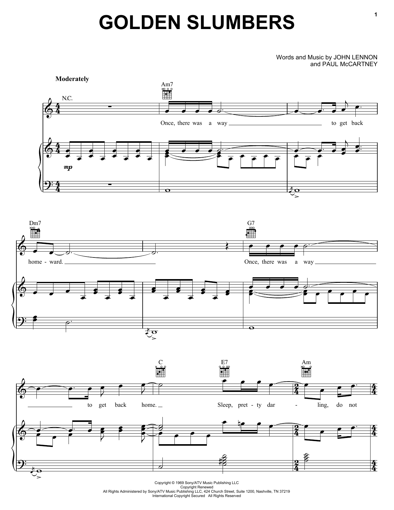 Learn to play The Beatles Golden Slumbers sheet music for Piano, Vocal & Guitar (Right-Hand Melody) in minutes. The Beatles Golden Slumbers sheet music notes and chords. Download Printable PDF.