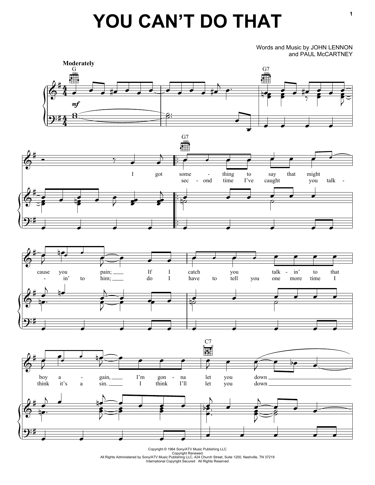 Learn to play The Beatles You Can't Do That sheet music for Piano, Vocal & Guitar (Right-Hand Melody) in minutes. The Beatles You Can't Do That sheet music notes and chords. Download Printable PDF.