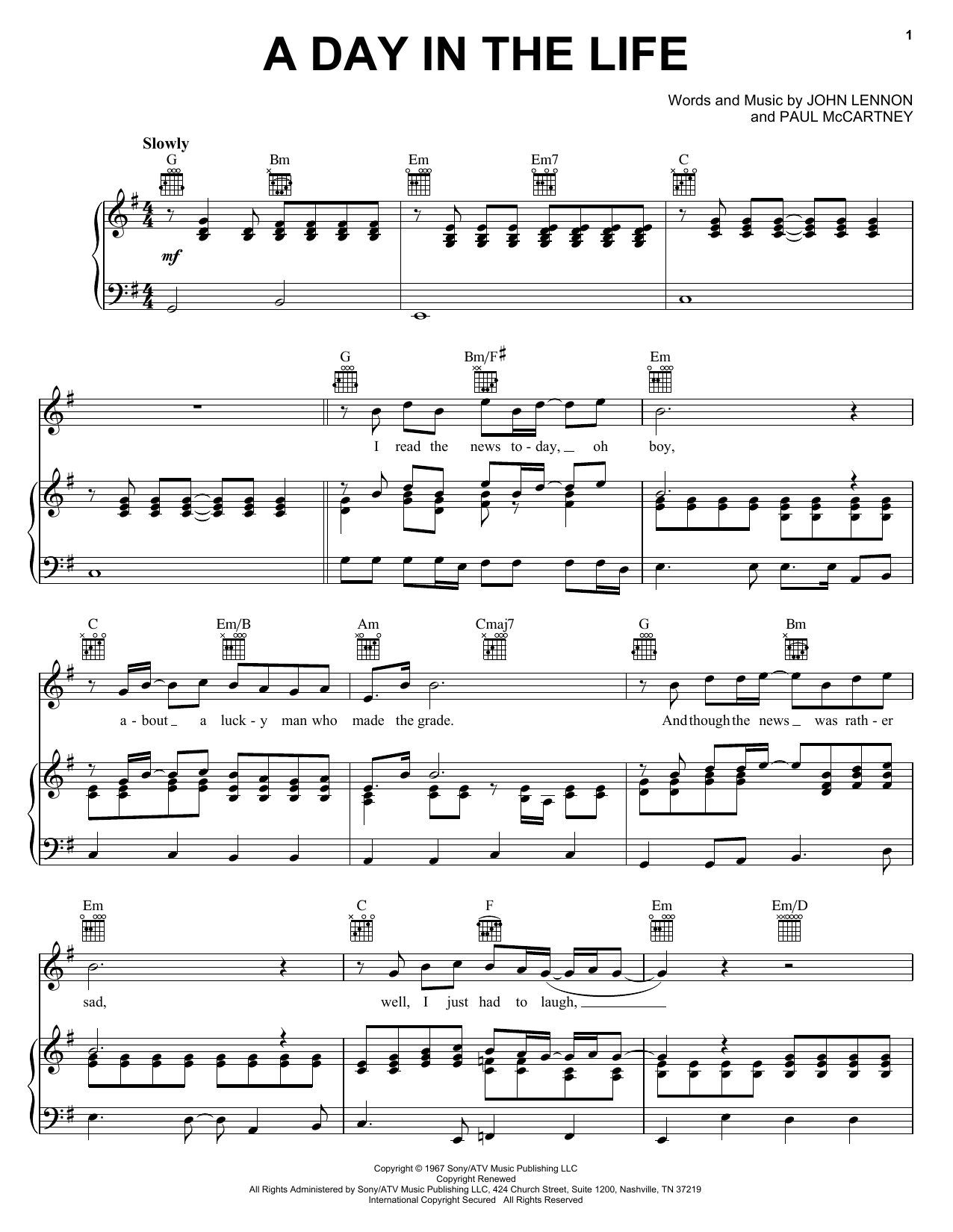 Learn to play The Beatles A Day In The Life sheet music for Piano, Vocal & Guitar (Right-Hand Melody) in minutes. The Beatles A Day In The Life sheet music notes and chords. Download Printable PDF.