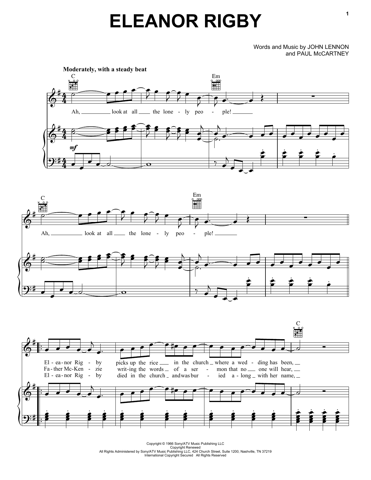 Learn to play The Beatles Eleanor Rigby sheet music for Piano, Vocal & Guitar (Right-Hand Melody) in minutes. The Beatles Eleanor Rigby sheet music notes and chords. Download Printable PDF.