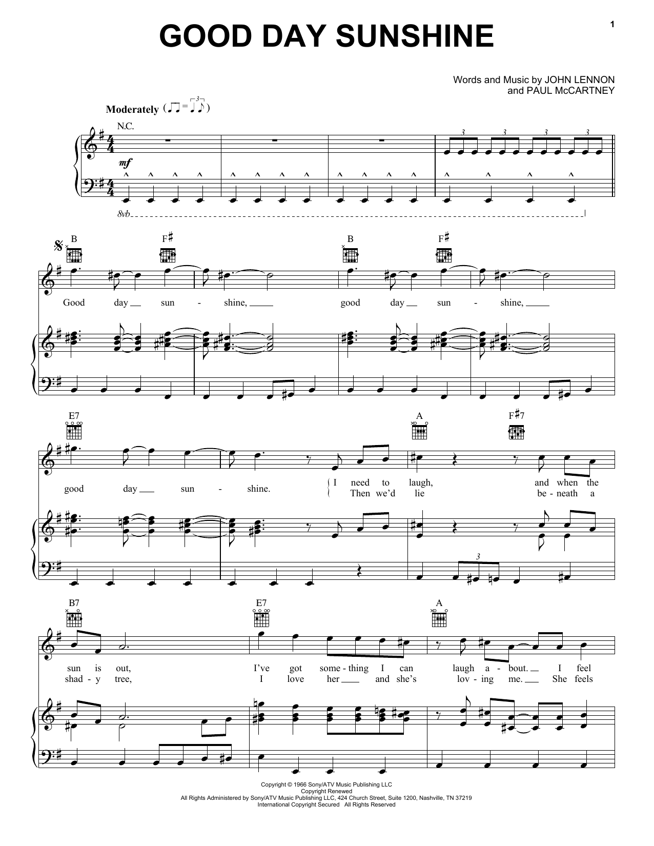 Learn to play The Beatles Good Day Sunshine sheet music for Piano, Vocal & Guitar (Right-Hand Melody) in minutes. The Beatles Good Day Sunshine sheet music notes and chords. Download Printable PDF.