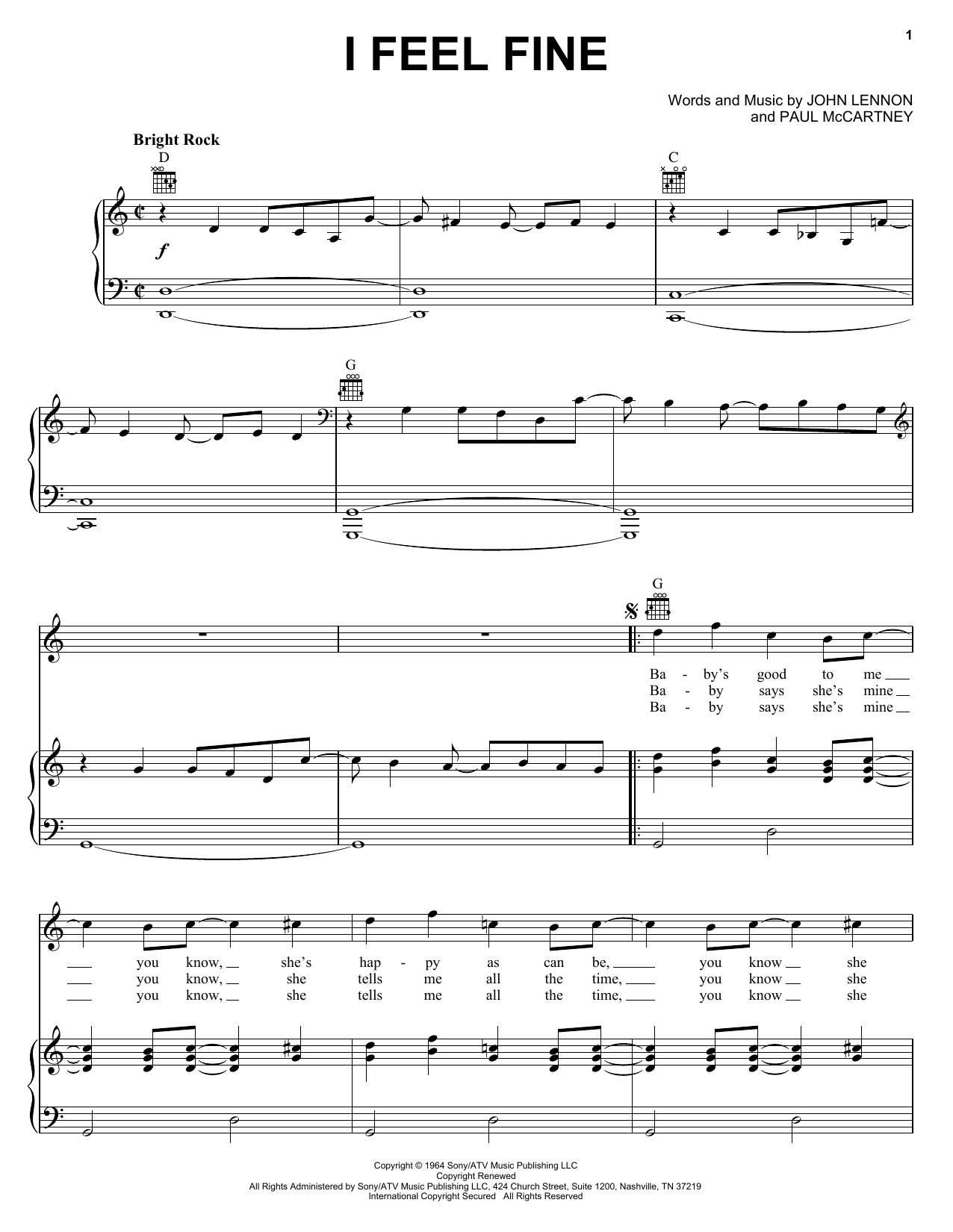 Learn to play The Beatles I Feel Fine sheet music for Piano, Vocal & Guitar (Right-Hand Melody) in minutes. The Beatles I Feel Fine sheet music notes and chords. Download Printable PDF.