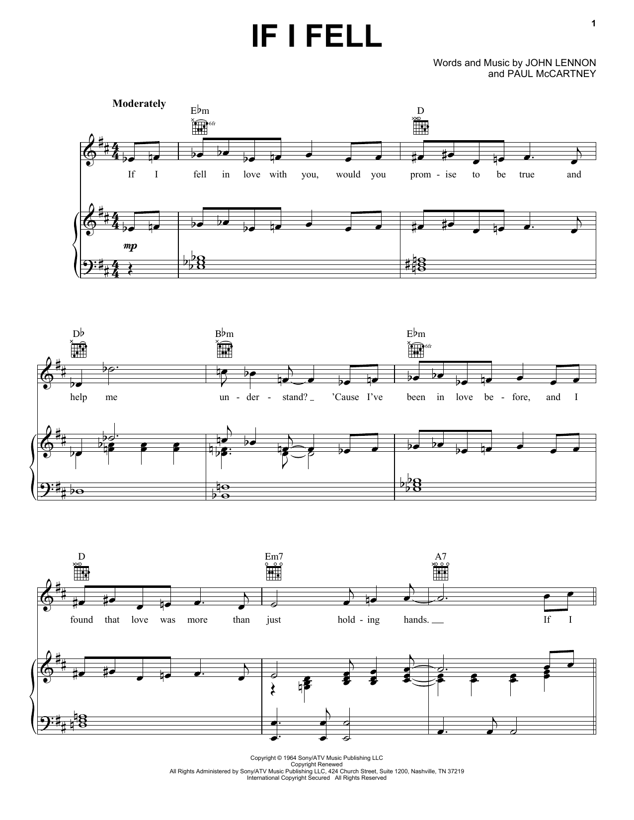 Learn to play The Beatles If I Fell sheet music for Piano, Vocal & Guitar (Right-Hand Melody) in minutes. The Beatles If I Fell sheet music notes and chords. Download Printable PDF.