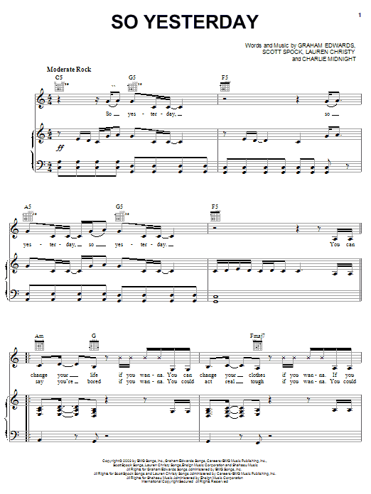 Learn to play Hilary Duff So Yesterday sheet music for Piano, Vocal & Guitar (Right-Hand Melody) in minutes. Hilary Duff So Yesterday sheet music notes and chords. Download Printable PDF.