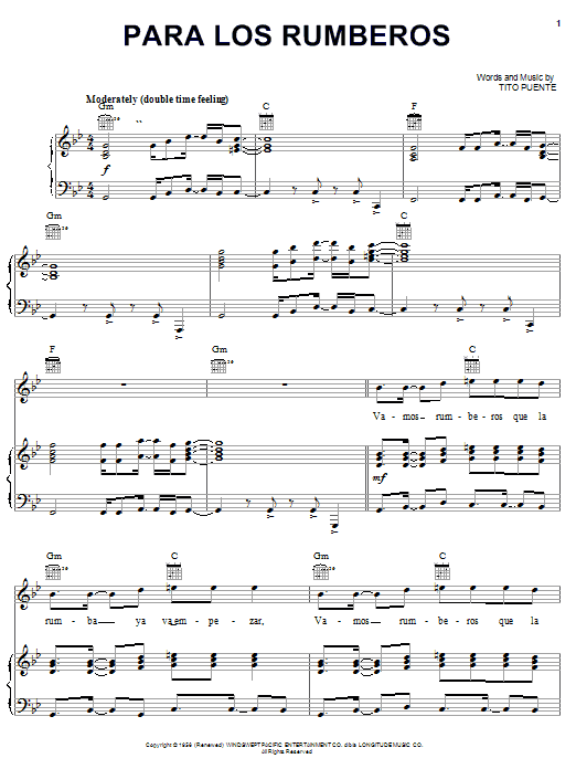 Learn to play Tito Puente Para Los Rumberos sheet music for Piano, Vocal & Guitar (Right-Hand Melody) in minutes. Tito Puente Para Los Rumberos sheet music notes and chords. Download Printable PDF.