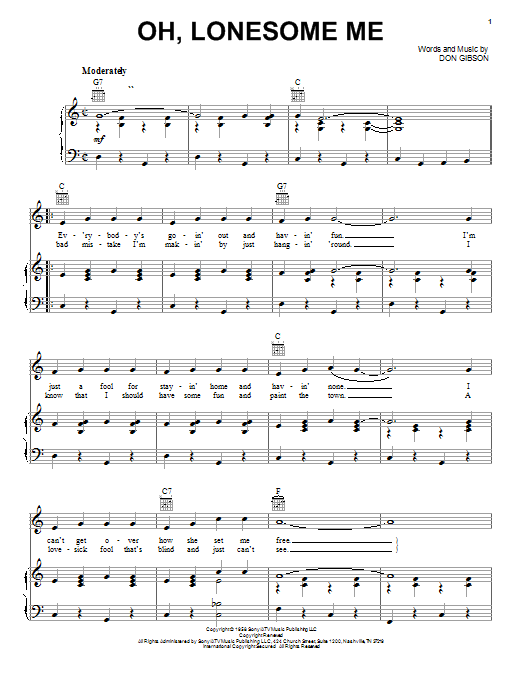 Learn to play Don Gibson Oh, Lonesome Me sheet music for Piano, Vocal & Guitar (Right-Hand Melody) in minutes. Don Gibson Oh, Lonesome Me sheet music notes and chords. Download Printable PDF.