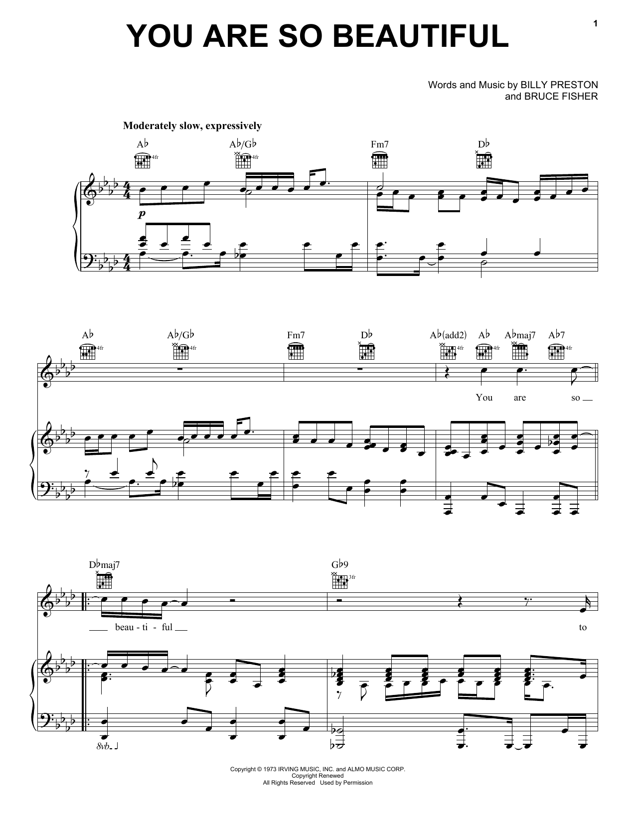 Learn to play Joe Cocker You Are So Beautiful sheet music for Piano, Vocal & Guitar (Right-Hand Melody) in minutes. Joe Cocker You Are So Beautiful sheet music notes and chords. Download Printable PDF.