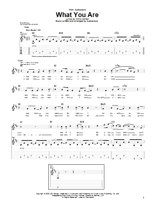 Learn to play Audioslave What You Are sheet music for Guitar Tab in minutes. Audioslave What You Are sheet music notes and chords. Download Printable PDF.