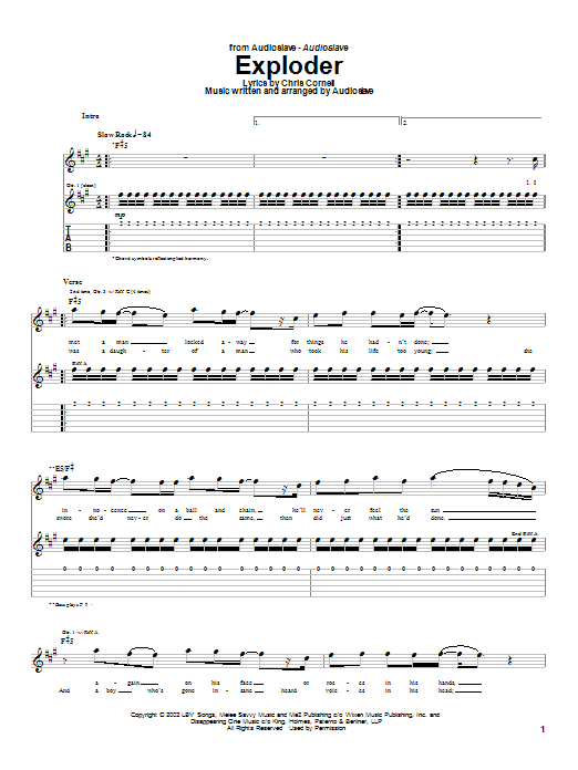 Learn to play Audioslave Exploder sheet music for Guitar Tab in minutes. Audioslave Exploder sheet music notes and chords. Download Printable PDF.