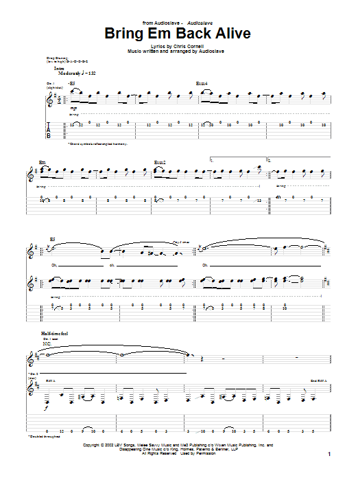 Learn to play Audioslave Bring Em Back Alive sheet music for Guitar Tab in minutes. Audioslave Bring Em Back Alive sheet music notes and chords. Download Printable PDF.