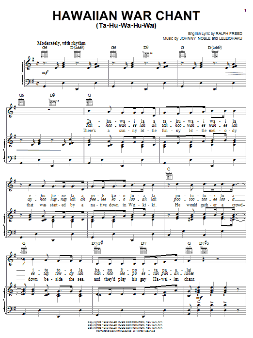 Learn to play Tommy Dorsey Hawaiian War Chant sheet music for Piano, Vocal & Guitar (Right-Hand Melody) in minutes. Tommy Dorsey Hawaiian War Chant sheet music notes and chords. Download Printable PDF.