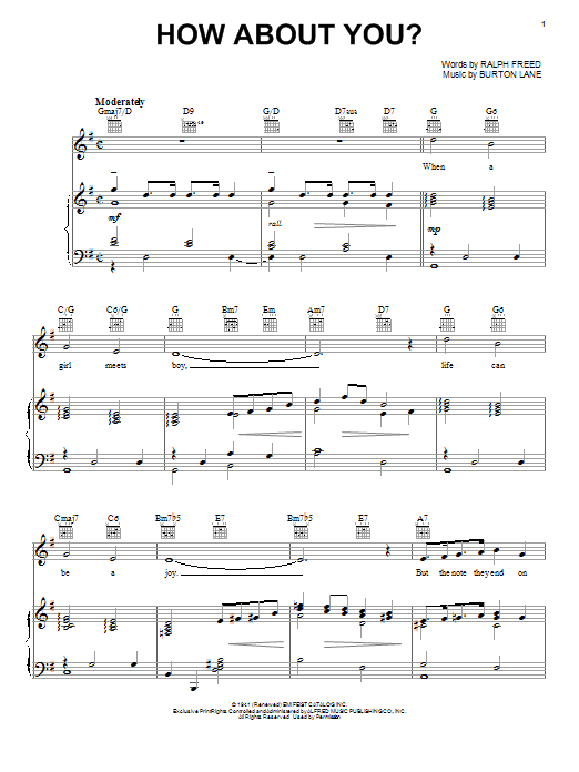 Learn to play Frank Sinatra How About You? (from Babes On Broadway) sheet music for Piano, Vocal & Guitar (Right-Hand Melody) in minutes. Frank Sinatra How About You? (from Babes On Broadway) sheet music notes and chords. Download Printable PDF.