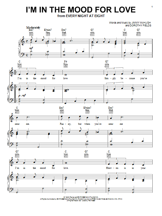Learn to play Frank Sinatra I'm In The Mood For Love sheet music for Piano, Vocal & Guitar (Right-Hand Melody) in minutes. Frank Sinatra I'm In The Mood For Love sheet music notes and chords. Download Printable PDF.