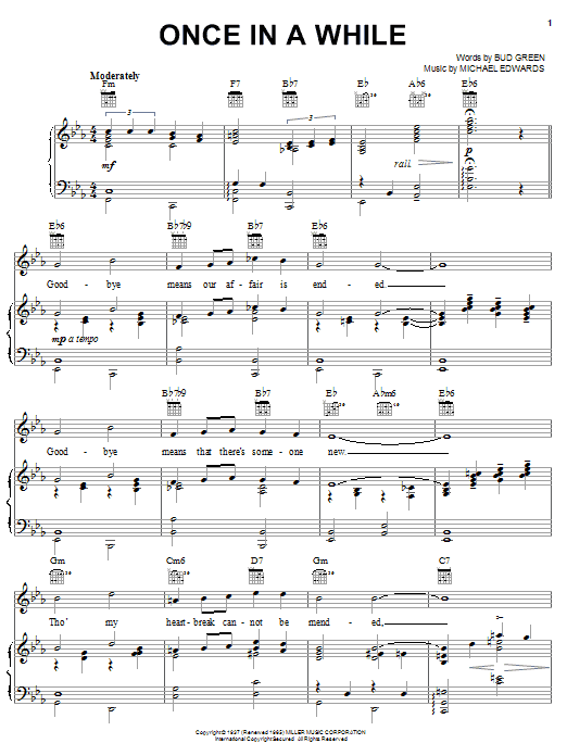 Learn to play Bud Green Once In A While sheet music for Piano, Vocal & Guitar (Right-Hand Melody) in minutes. Bud Green Once In A While sheet music notes and chords. Download Printable PDF.