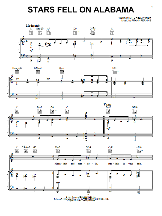 Learn to play Ella Fitzgerald Stars Fell On Alabama sheet music for Piano, Vocal & Guitar (Right-Hand Melody) in minutes. Ella Fitzgerald Stars Fell On Alabama sheet music notes and chords. Download Printable PDF.
