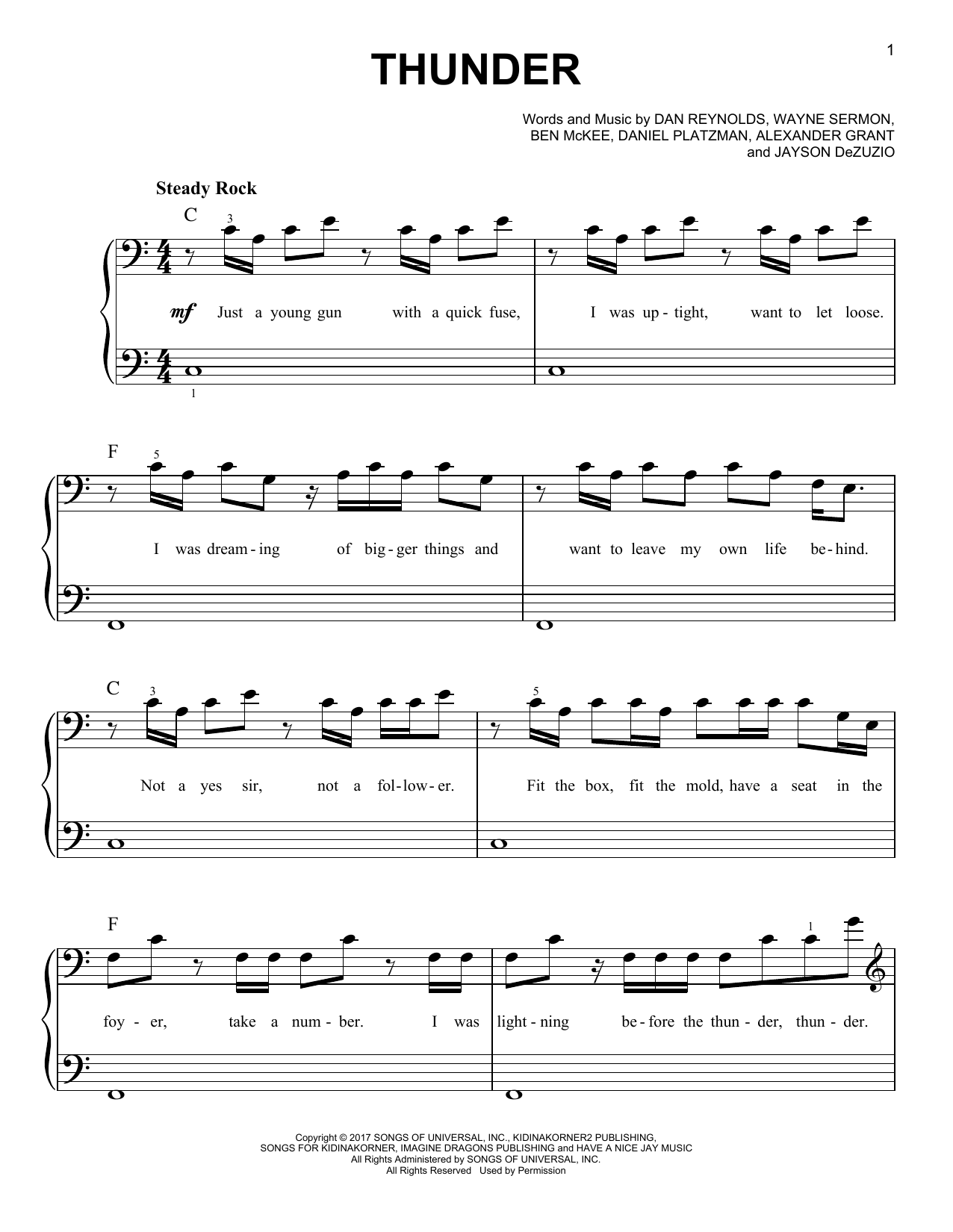 Imagine Dragons Thunder Sheet Music Notes Chords Easy Piano 