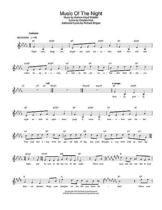 Andrew Lloyd Webber The Music Of The Night From The Phantom Of The Opera Sheet Music Notes Chords Melody Line Lyrics Chords Download Musicals 25129 Pdf
