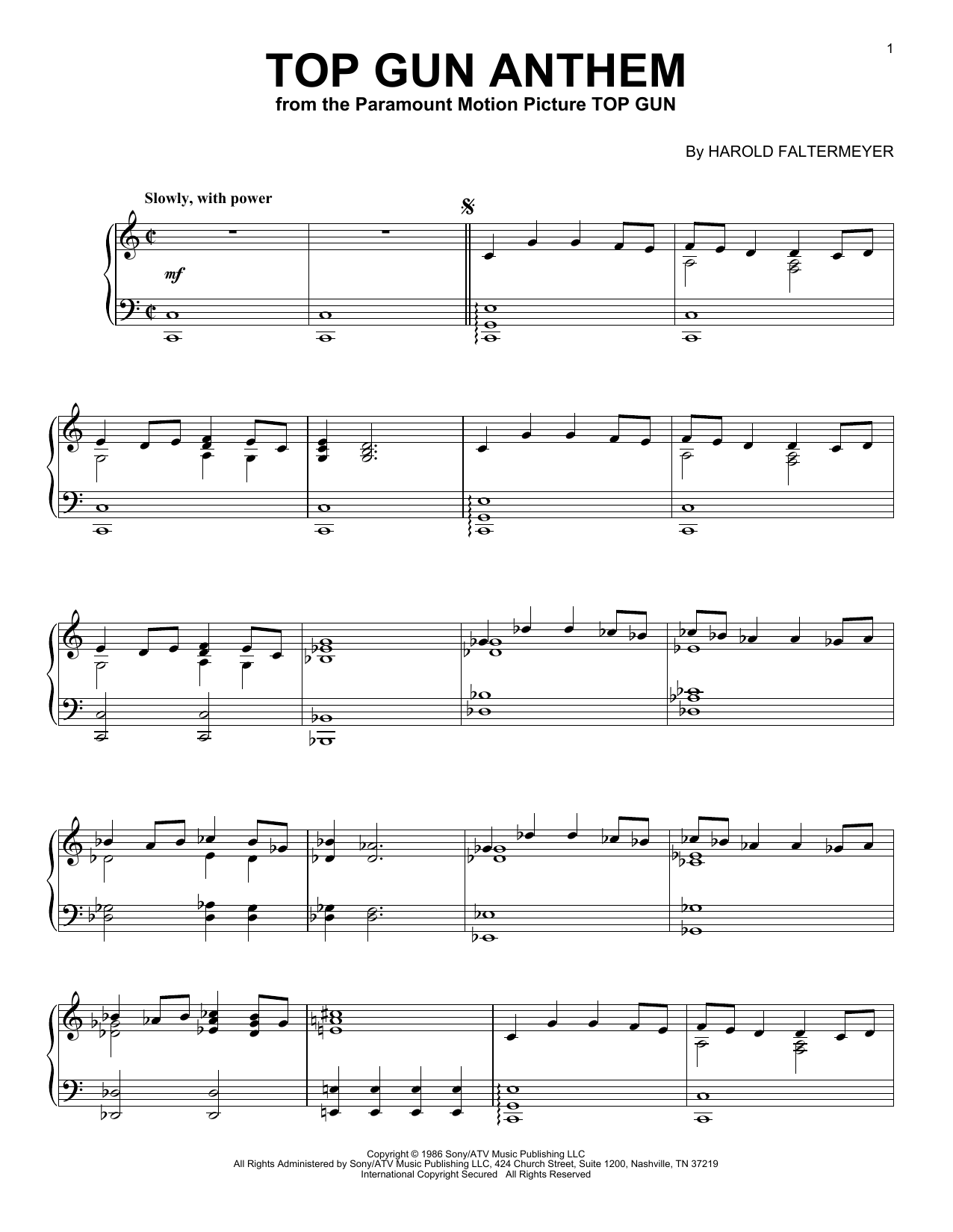 Harold Faltermeyer "Top Gun Anthem" Sheet Music Notes, Chords | Piano