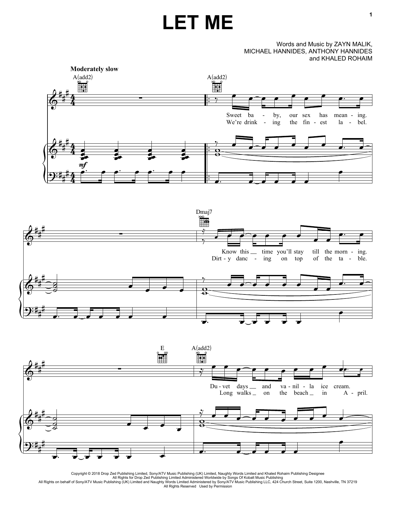 Learn to play ZAYN Let Me sheet music for Piano, Vocal & Guitar (Right-Hand Melody) in minutes. ZAYN Let Me sheet music notes and chords. Download Printable PDF.
