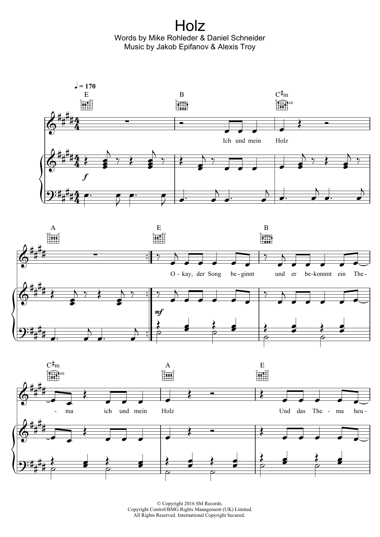 Download 257ers Holz Sheet Music and learn how to play Piano, Vocal & Guitar (Right-Hand Melody) PDF digital score in minutes