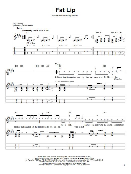 Learn to play Sum 41 Fat Lip sheet music for Guitar Tab in minutes. Sum 41 Fat Lip sheet music notes and chords. Download Printable PDF.
