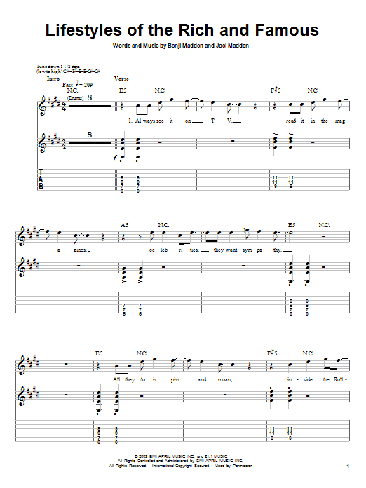 Learn to play Good Charlotte Lifestyles Of The Rich And Famous sheet music for Guitar Tab in minutes. Good Charlotte Lifestyles Of The Rich And Famous sheet music notes and chords. Download Printable PDF.