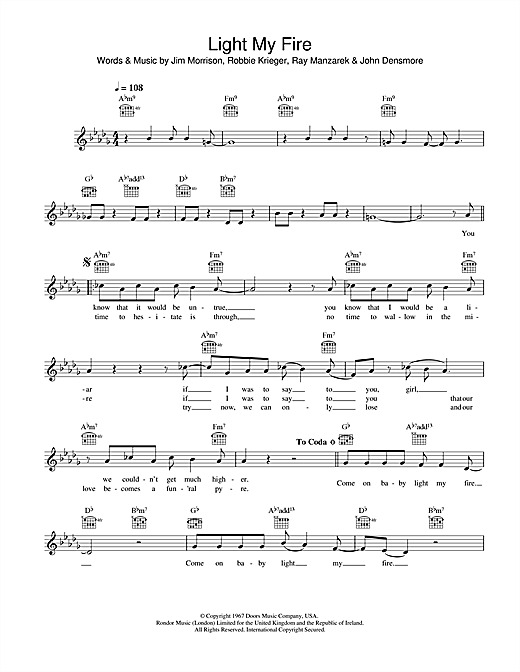 Will Young Light My Fire Sheet Music Notes Chords Melody Line Lyrics Chords Download Pop Pdf
