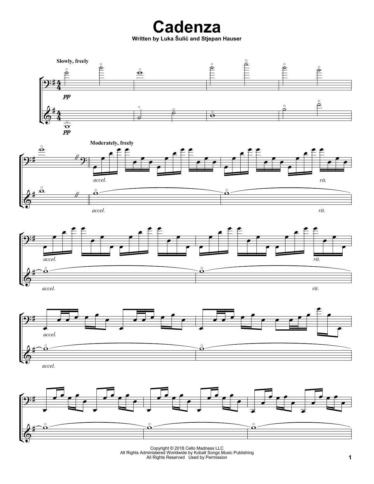 Download 2Cellos Cadenza Sheet Music and learn how to play Cello Duet PDF digital score in minutes