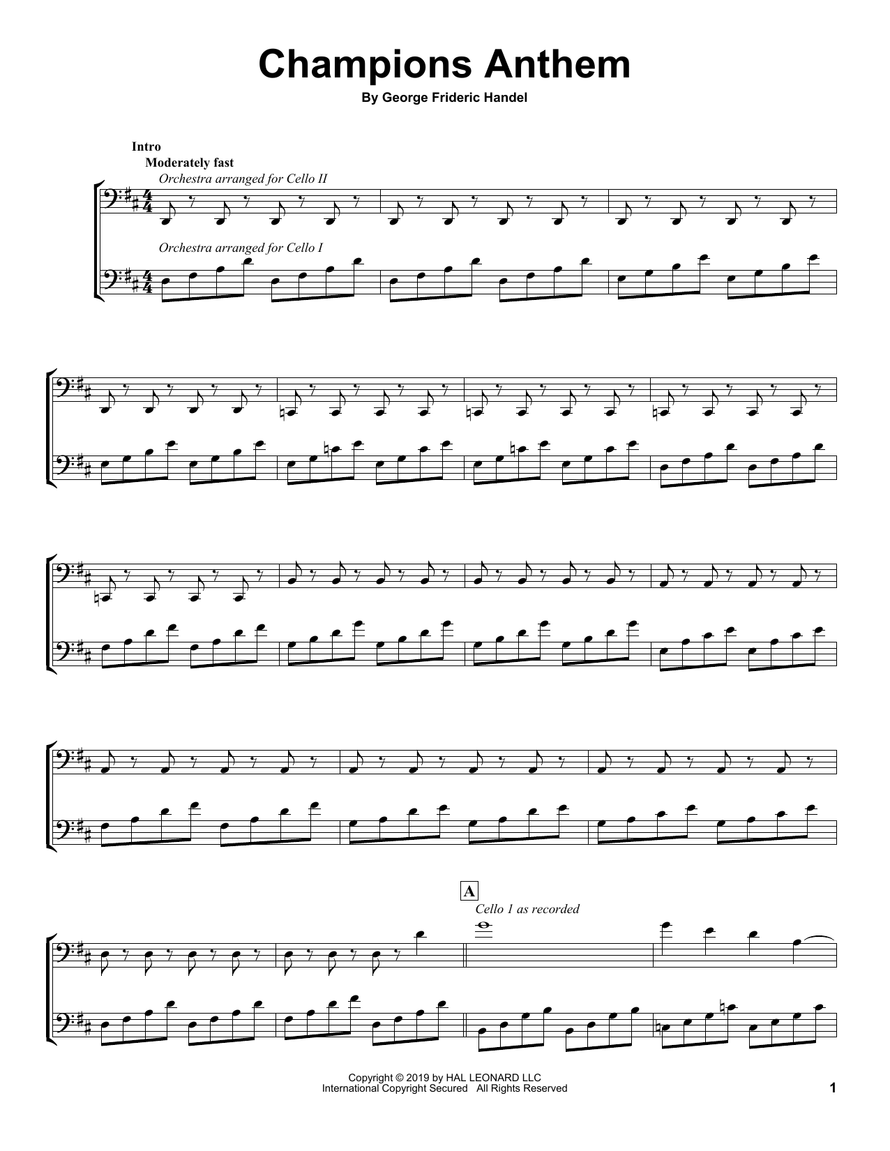Download 2Cellos Champions Anthem Sheet Music and learn how to play Cello Duet PDF digital score in minutes