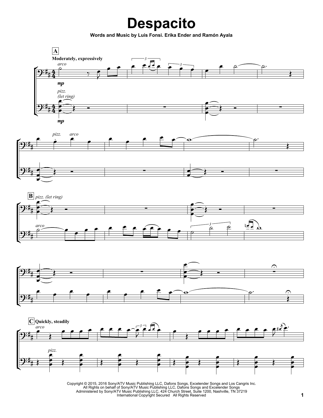 Download 2Cellos Despacito Sheet Music and learn how to play Cello Duet PDF digital score in minutes