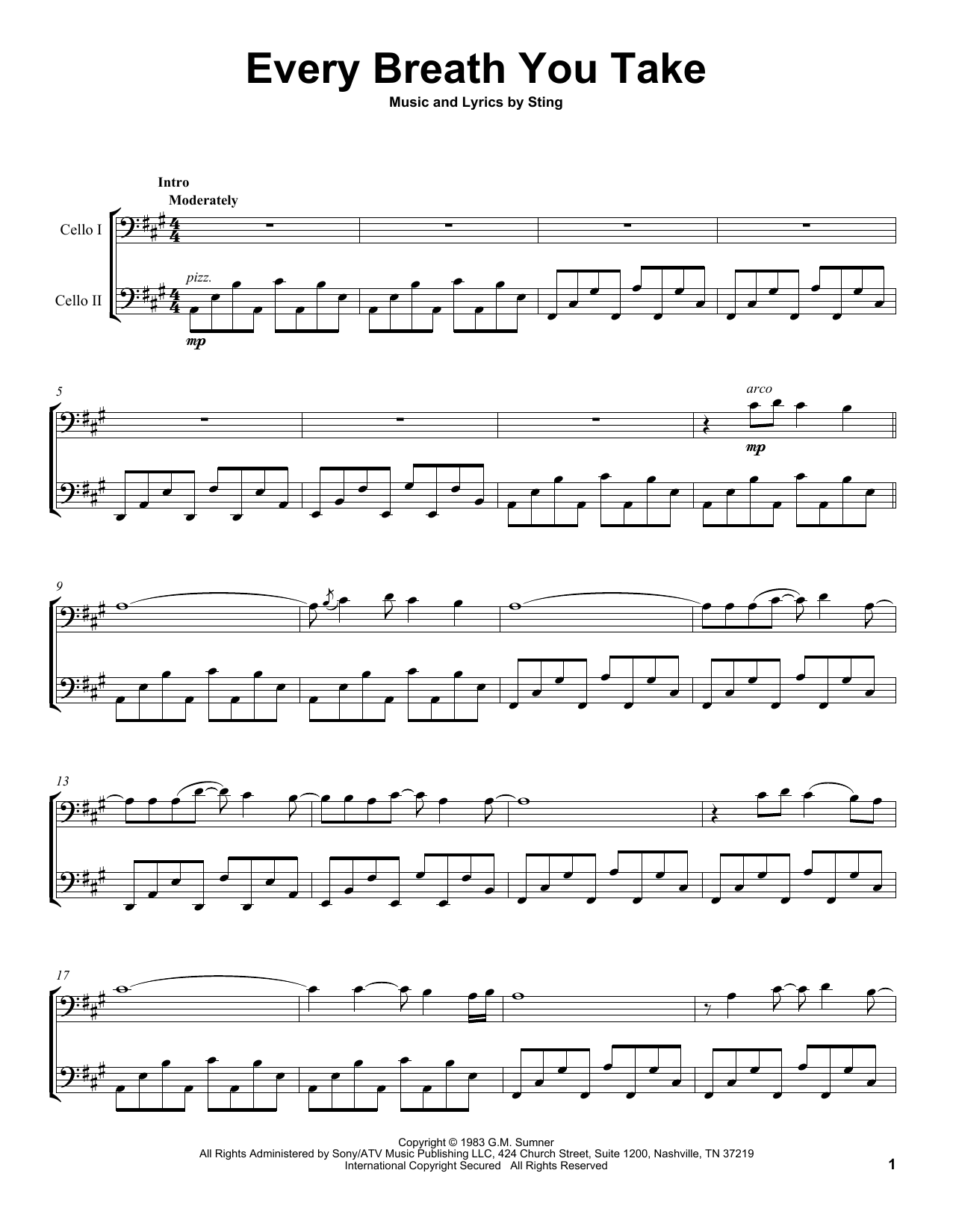 Download 2Cellos Every Breath You Take Sheet Music and learn how to play Cello Duet PDF digital score in minutes