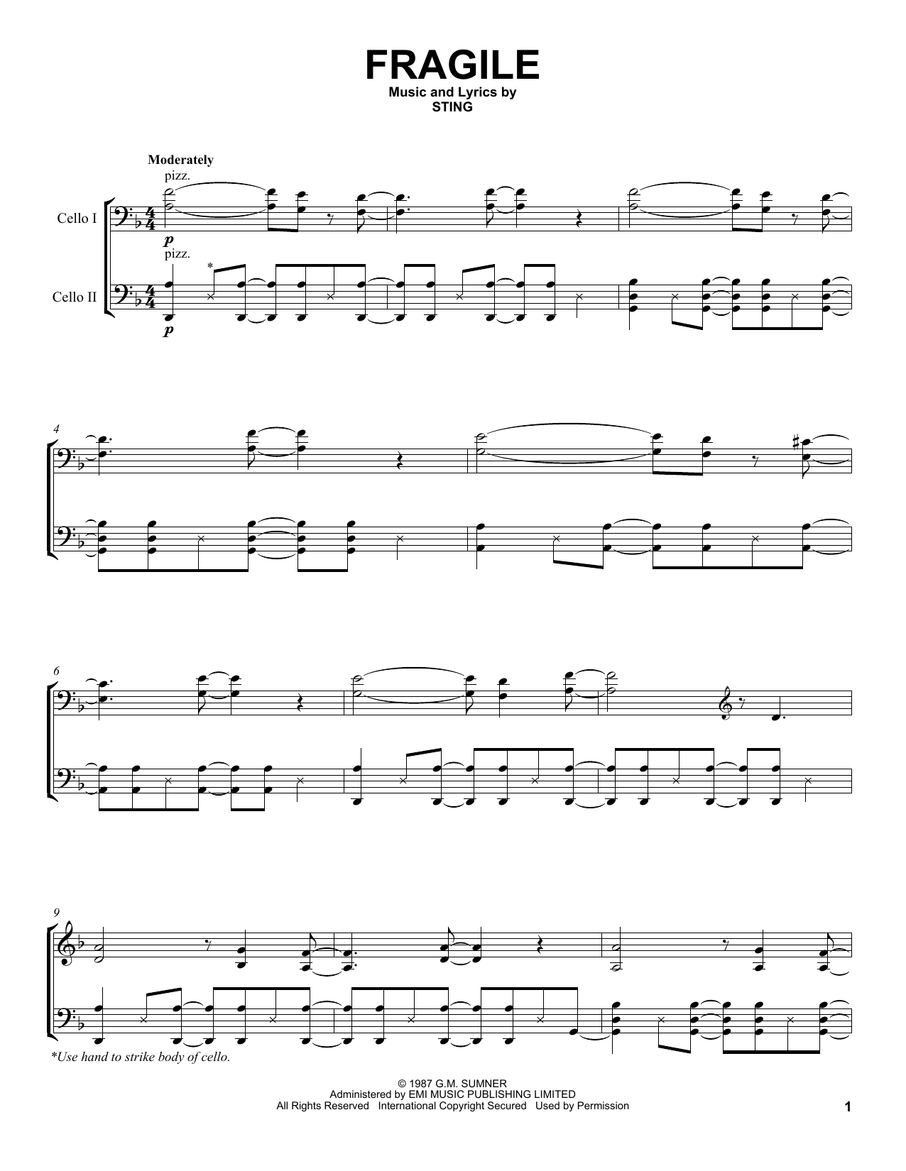 Download 2Cellos Fragile Sheet Music and learn how to play Cello Duet PDF digital score in minutes