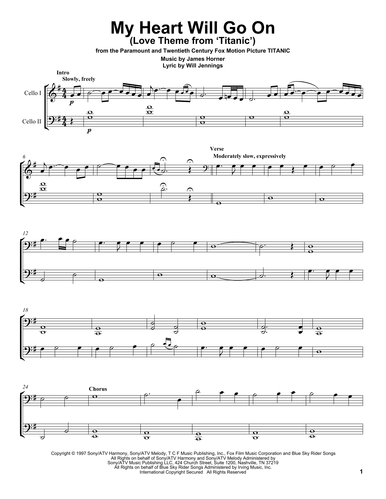 Download 2Cellos My Heart Will Go On (Love Theme from Titanic) Sheet Music and learn how to play Cello Duet PDF digital score in minutes