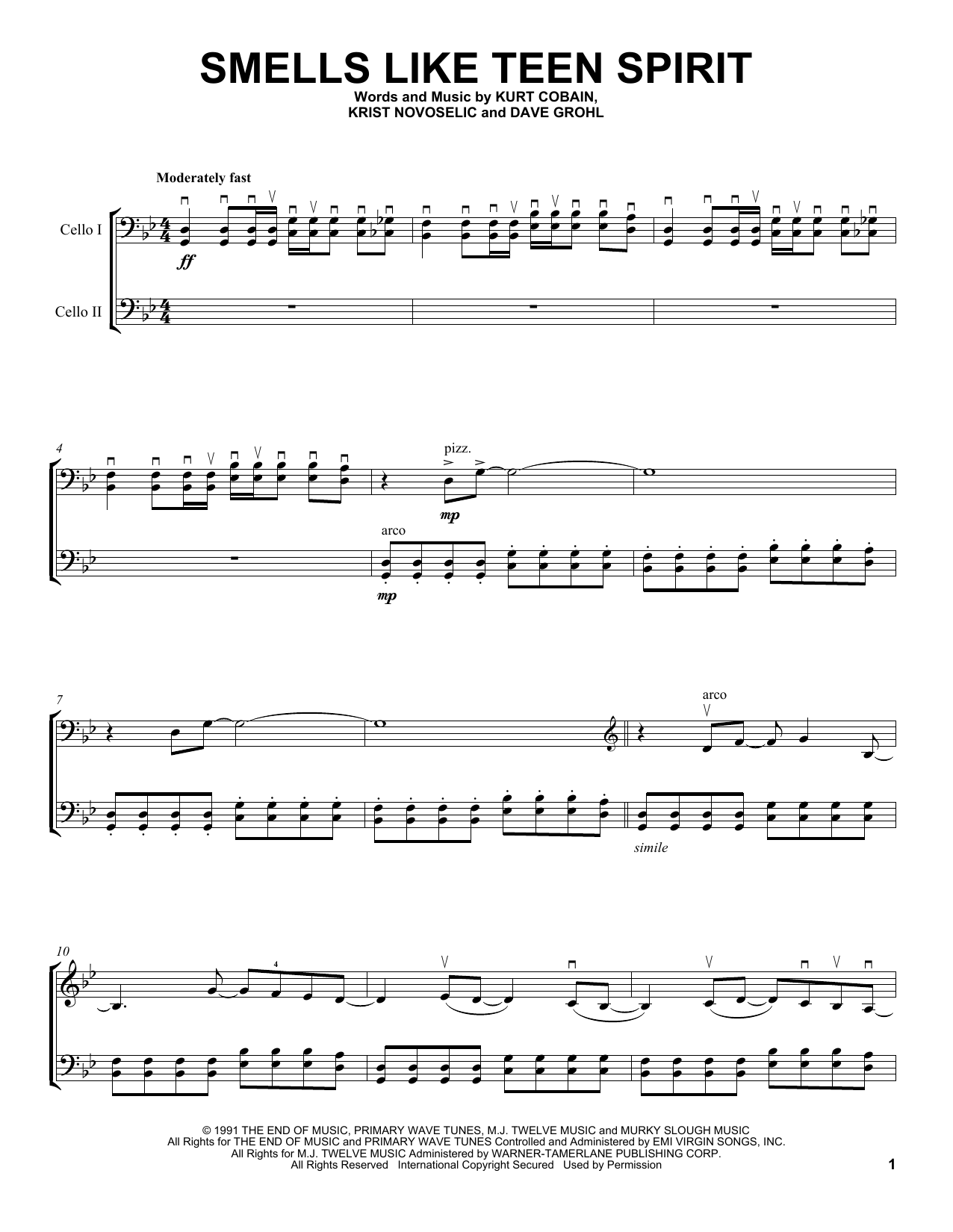 Download 2Cellos Smells Like Teen Spirit Sheet Music and learn how to play Cello Duet PDF digital score in minutes