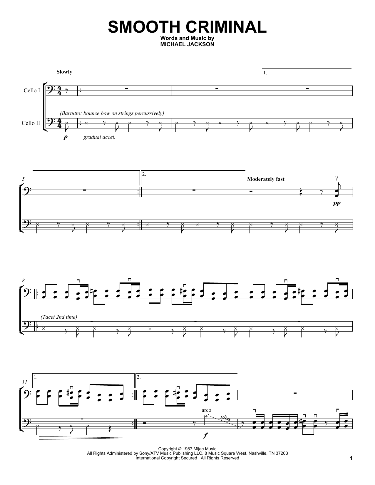 Download 2Cellos Smooth Criminal Sheet Music and learn how to play Cello Duet PDF digital score in minutes