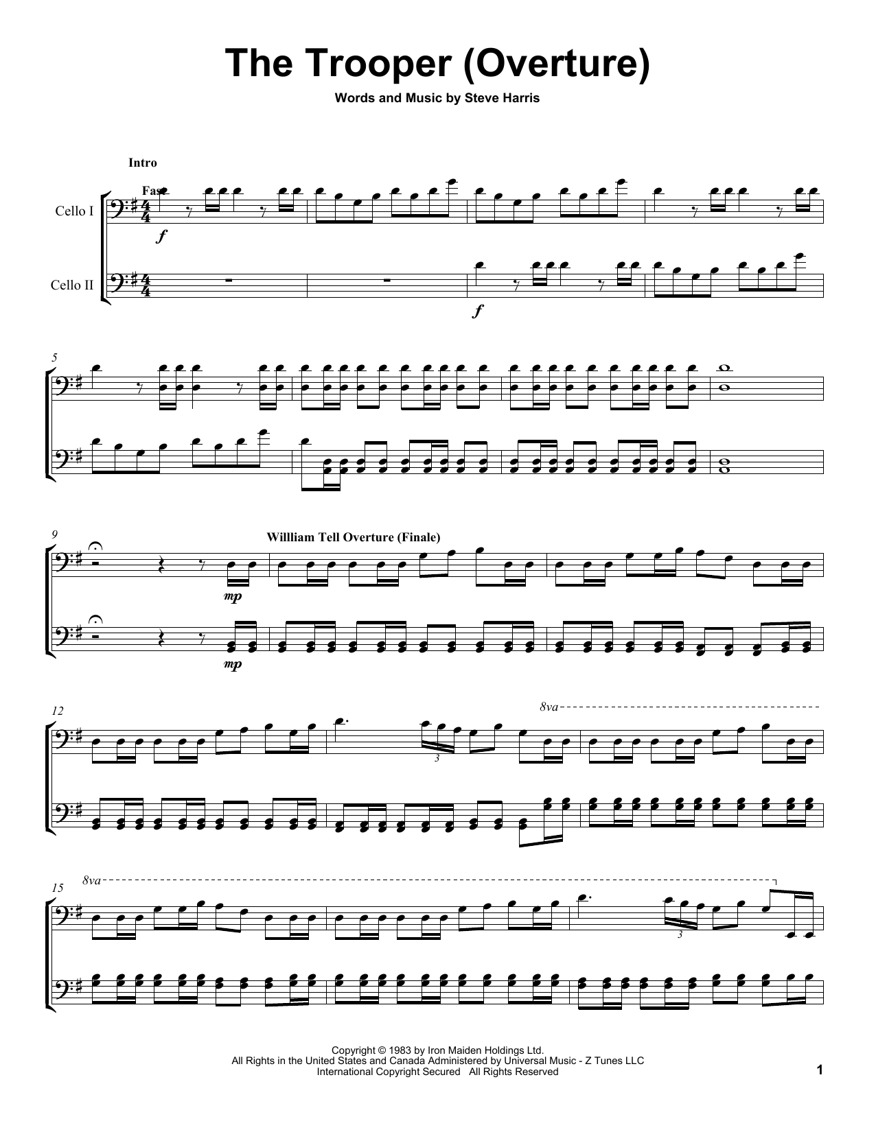 Download 2Cellos The Trooper Sheet Music and learn how to play Cello Duet PDF digital score in minutes