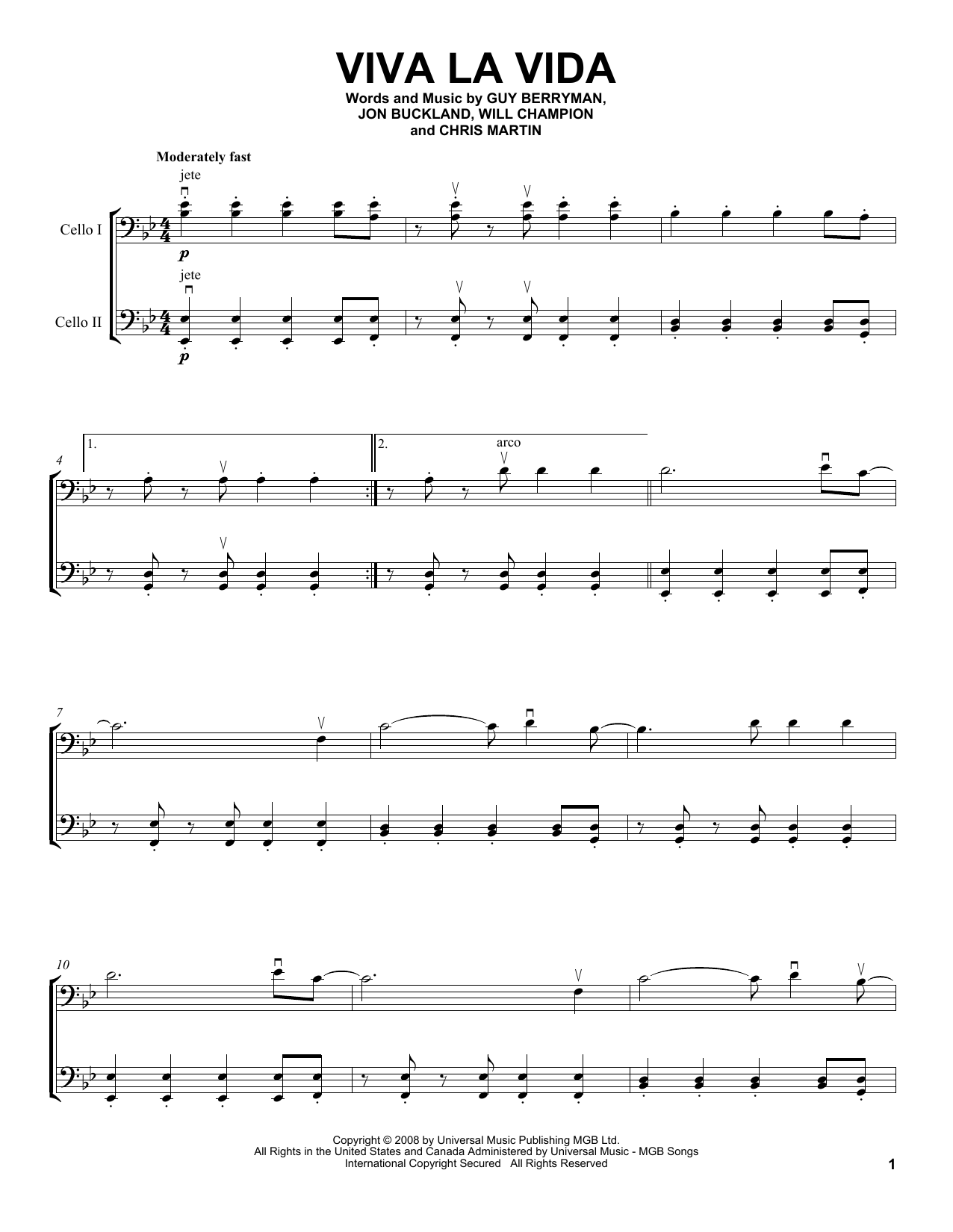Download 2Cellos Viva La Vida Sheet Music and learn how to play Cello Duet PDF digital score in minutes