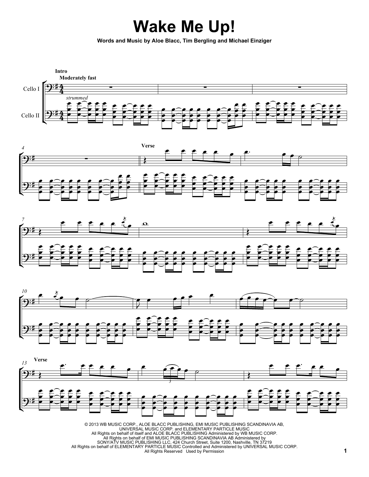 Download 2Cellos Wake Me Up Sheet Music and learn how to play Cello Duet PDF digital score in minutes