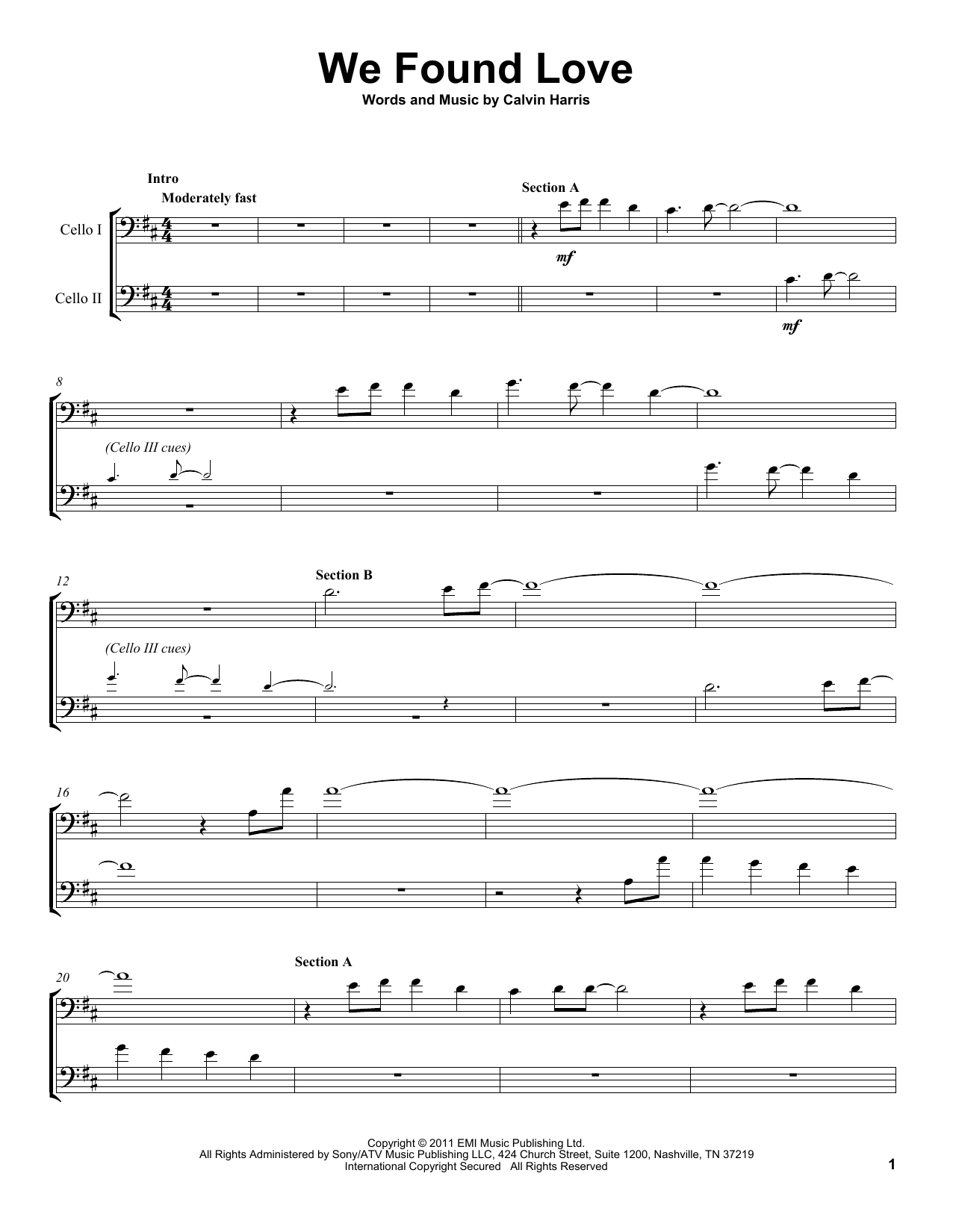 Download 2Cellos We Found Love Sheet Music and learn how to play Cello Duet PDF digital score in minutes