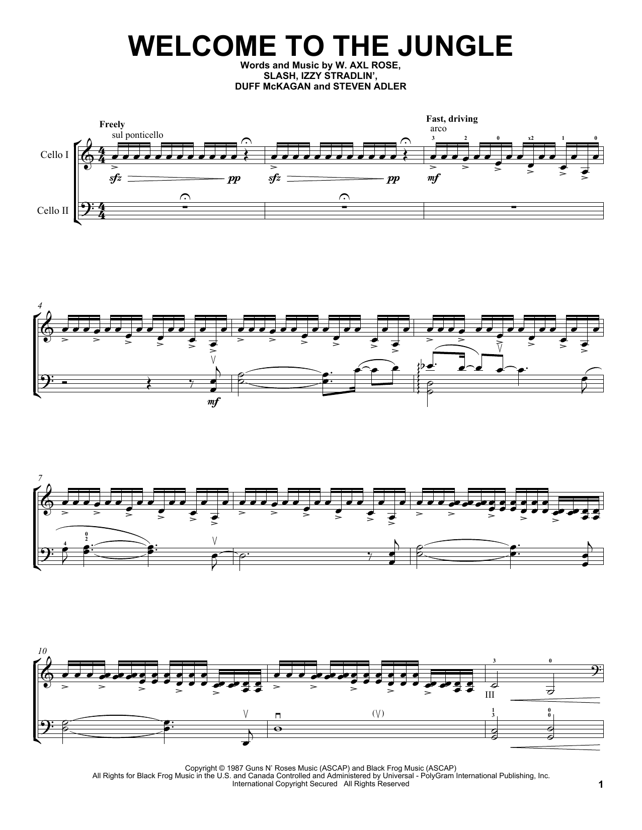 Download 2Cellos Welcome To The Jungle Sheet Music and learn how to play Cello Duet PDF digital score in minutes
